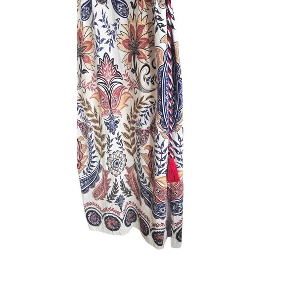 Farm Rio Paisley Print Midi Dress Medium Belted Tassel Side Slits 100% Cotton - Picture 5 of 10